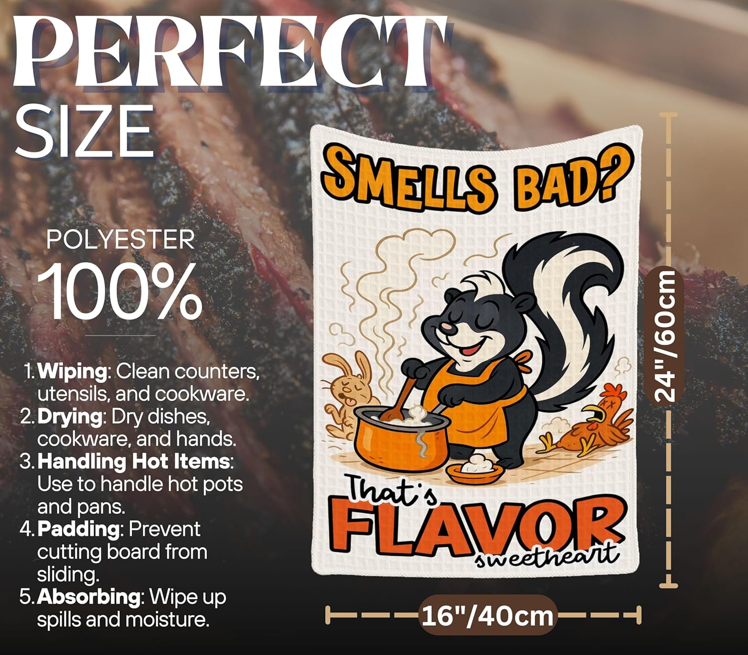 InnoBeta Skunk Gifts, Kitchen Towel 2 Pack, 16x24 in Microfiber Dish Tea Towel - Image 2