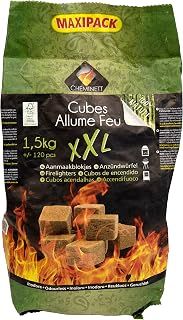 15749-6 XXL Cubos Naturales para encender Chimeneas, Estufas y Barbacoas Saco 1,5 Kilos +/-120pcs, Madera, Extra Grande
