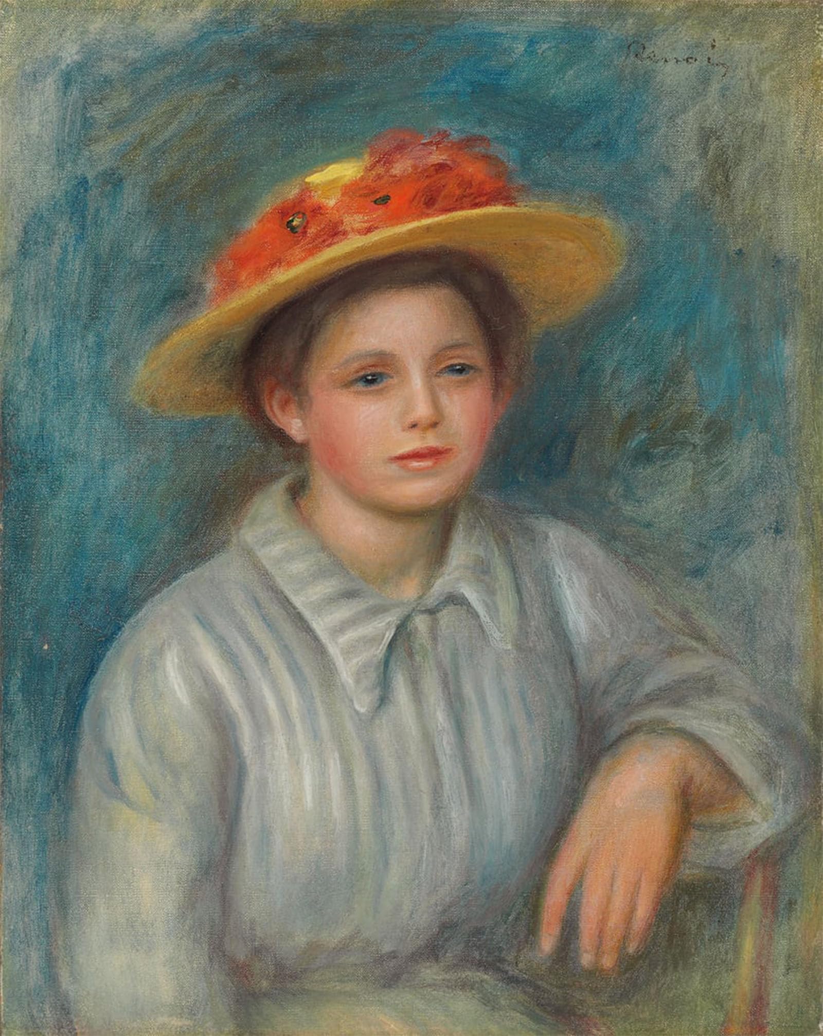SERENDIPITP Vintage Wall Art Canvas Nordic Poster Canvas Print Picture Portrait of a Woman with a Hat with Flowers Portrait by Pierre Auguste Renoir Wall Art Poster for Home Decor 60x90cm