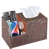 PU Leather Square Tissue Box Cover - Multi-Functional Tissue Box Holder, Tissue Box Cover with Storage,Tissue and Remote Control Holder, Cube Tissue Box Organizer Bedroom Nightstand End Table