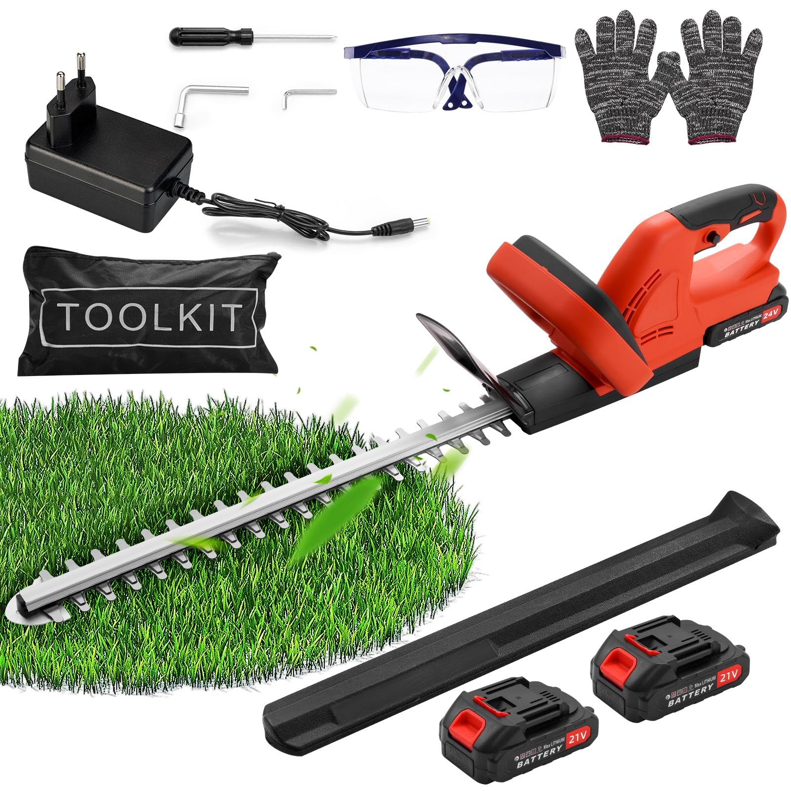 Akku Heckenschere 500W – 51cm Schnittlänge, 16mm Zahnabstand | Schneidet 2cm Äste leise & sauber | leistungsstarker bürstenloser Motor | Inkl. 2X 21V Akku & Ladegerät für Sträucher & Hecken