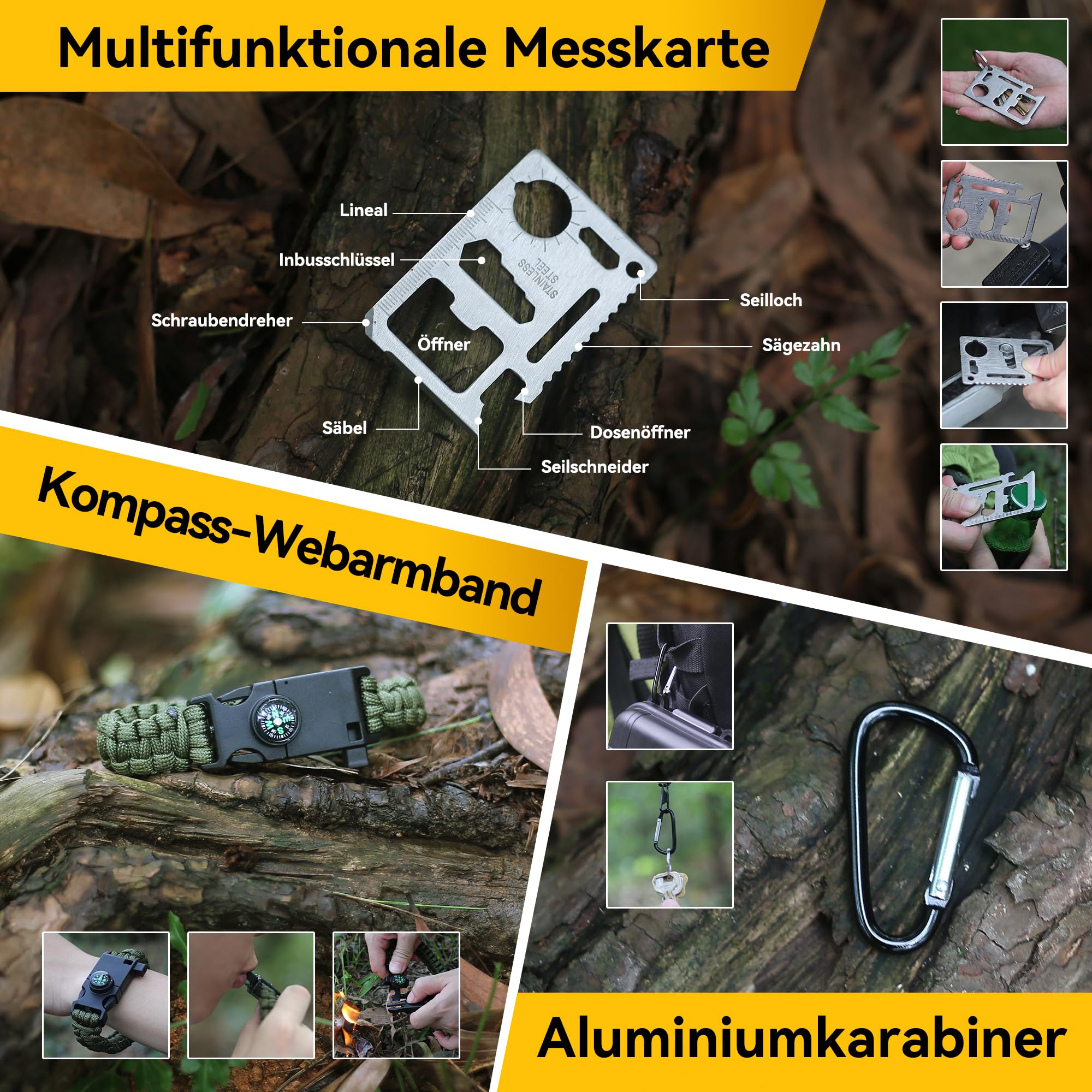 14 in 1 Survival Kit Mehrzweck-Survival-Kit, Erste-Hilfe-Set für Outdoor-Sport, Camping, Bergsteigen, Feuerstein/Thermodecke/Pfeife