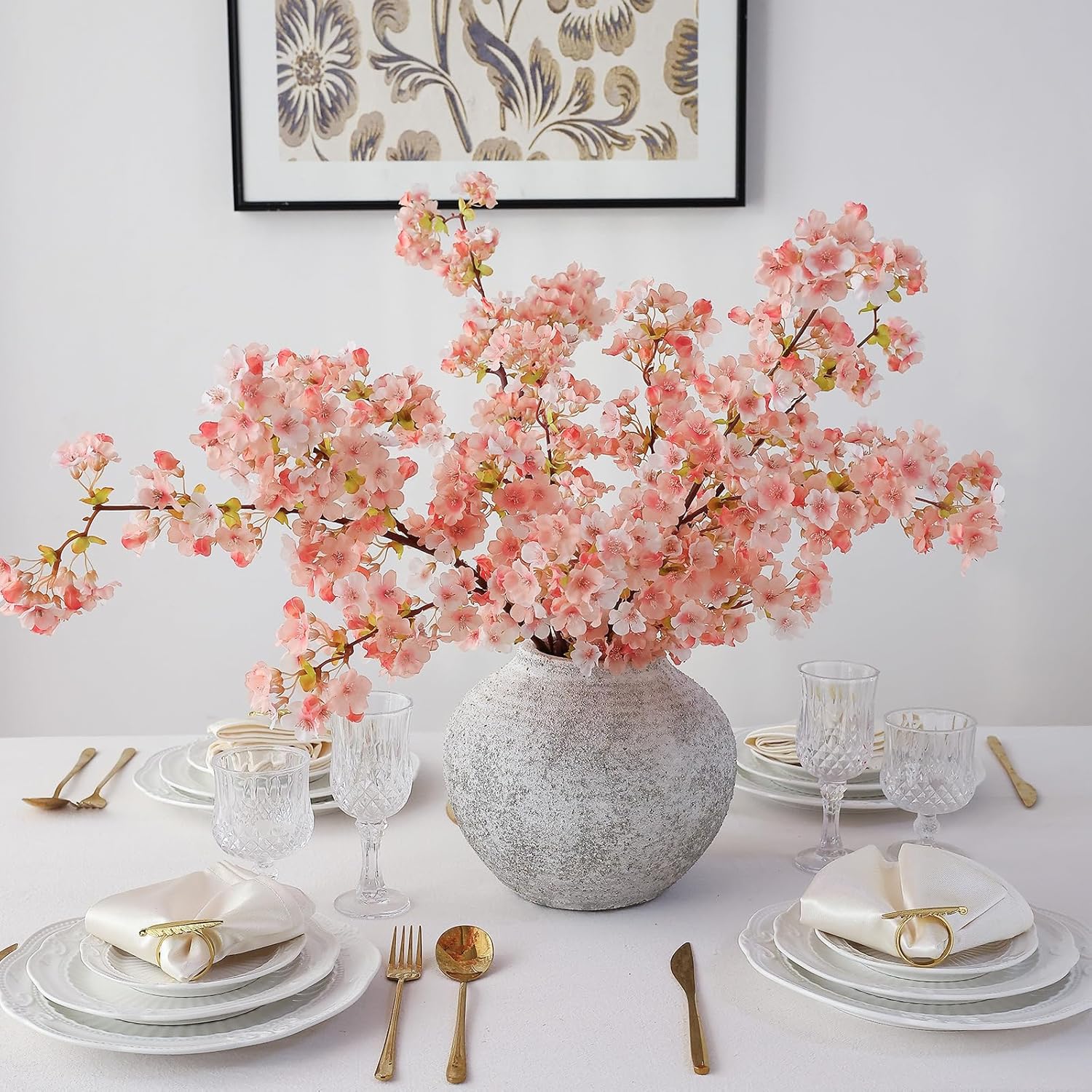 mizii 3Pcs Artificial Pink Cherry Blossom Branches 40" Fake Silk Cherry Blossoms Flowers with Long Stem for Wedding Decorations Table Centerpieces Vase Arrangement Home Decor (Pink) - Image 3