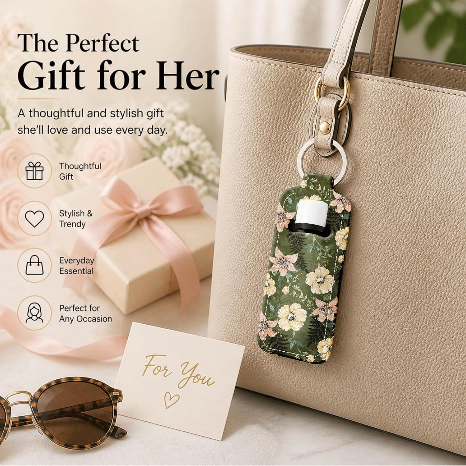 Unique Print Lip Balm Holder Keychain, Aesthetic Chapstick Sleeve Clip for Women Purse and Keys image 5