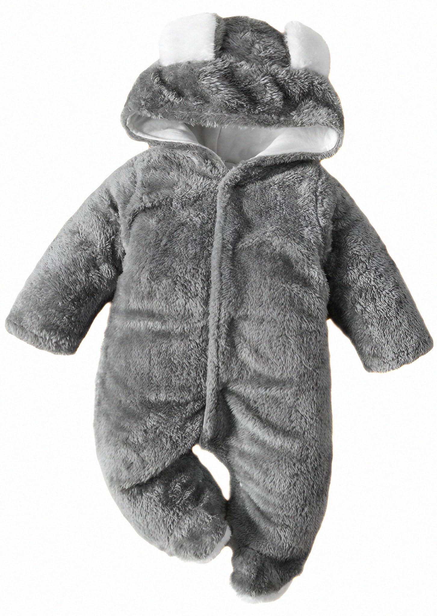BRANDONN Unisex Baby Flannel Reversible Jumpsuit Panda Style Cosplay Clothes Bunting Outfits Snowsuit Hooded Romper Outwear (Grey, 12-18 Months)