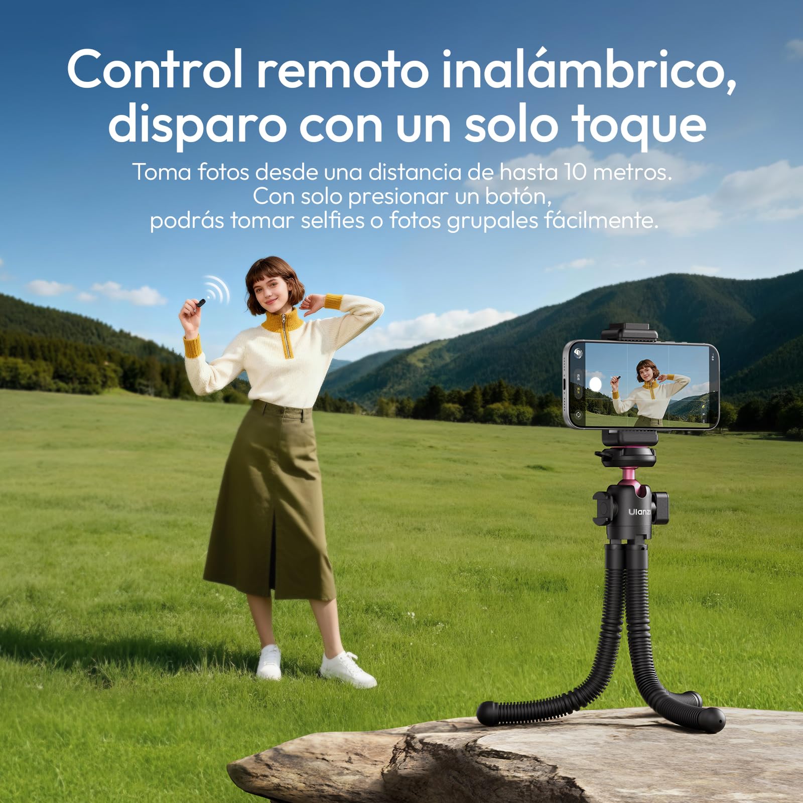 ULANZI MT91 Trípode Flexible para Teléfono móvil con Liberación Rápida, Trípode Octopus para Cámara, Palo Selfie con Remoto Bluetooth, Adaptador para Cámara de Acción, Compatible con iPhone y Samsung