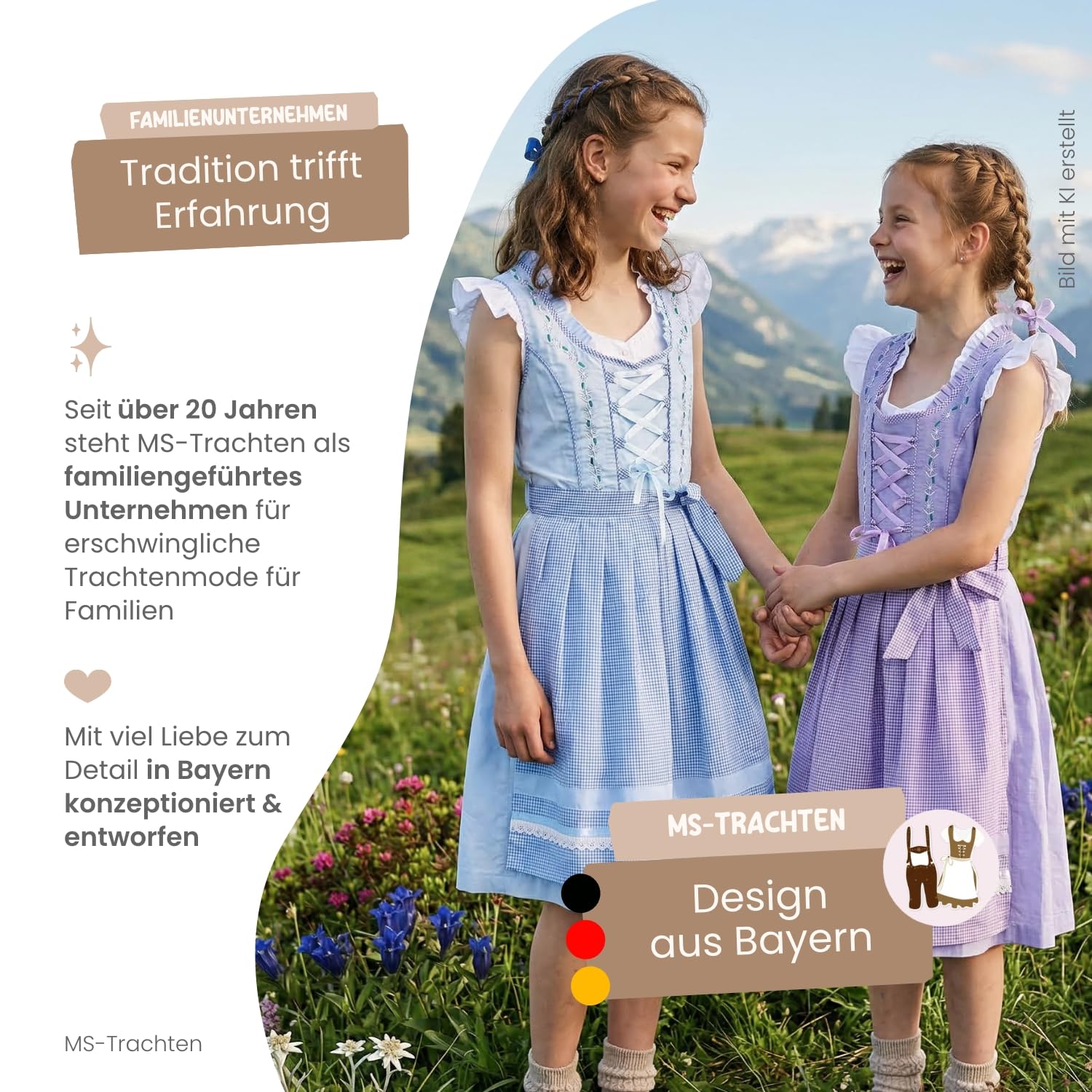 Dirndl Lina per bambini – Dirndl viola blu con camicetta e grembiule, 3 pezzi, abito tradizionale per bambine