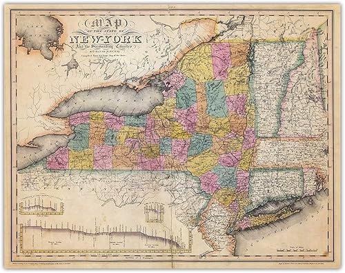 Buzz Unplugged Póster vintage de viaje con mapa del estado de Nueva York, impresión artística de pared, 11 x 14 pulgadas, sin marco, decoración de