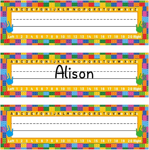 Paquete de 50 placas de identificación para escritorios de estudiantes, coloridos edificios estilo Blcok, etiquetas de nombre para aula, cubículos