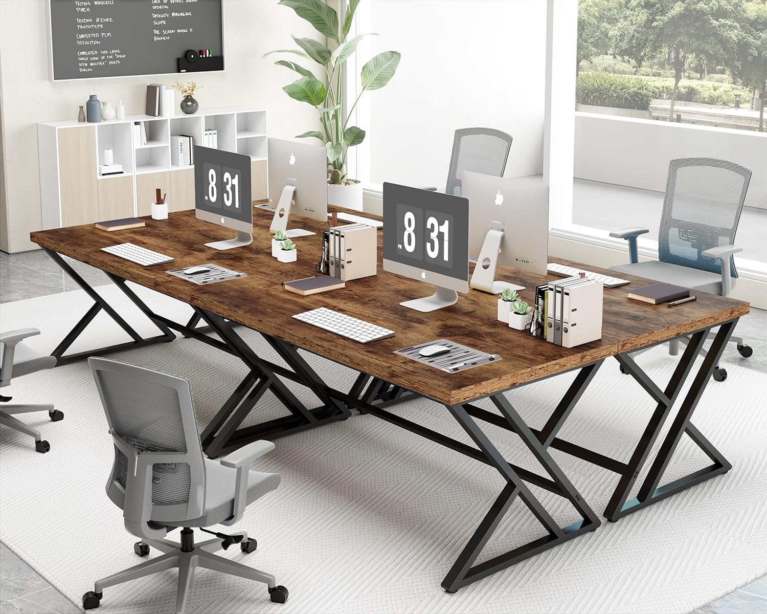 LVB Escritorio rústico para computadora, escritorio de madera de metal para oficina en casa, escritorio ejecutivo de estudio simple industrial para trabajo de escritura, mesa de computadora de madera
