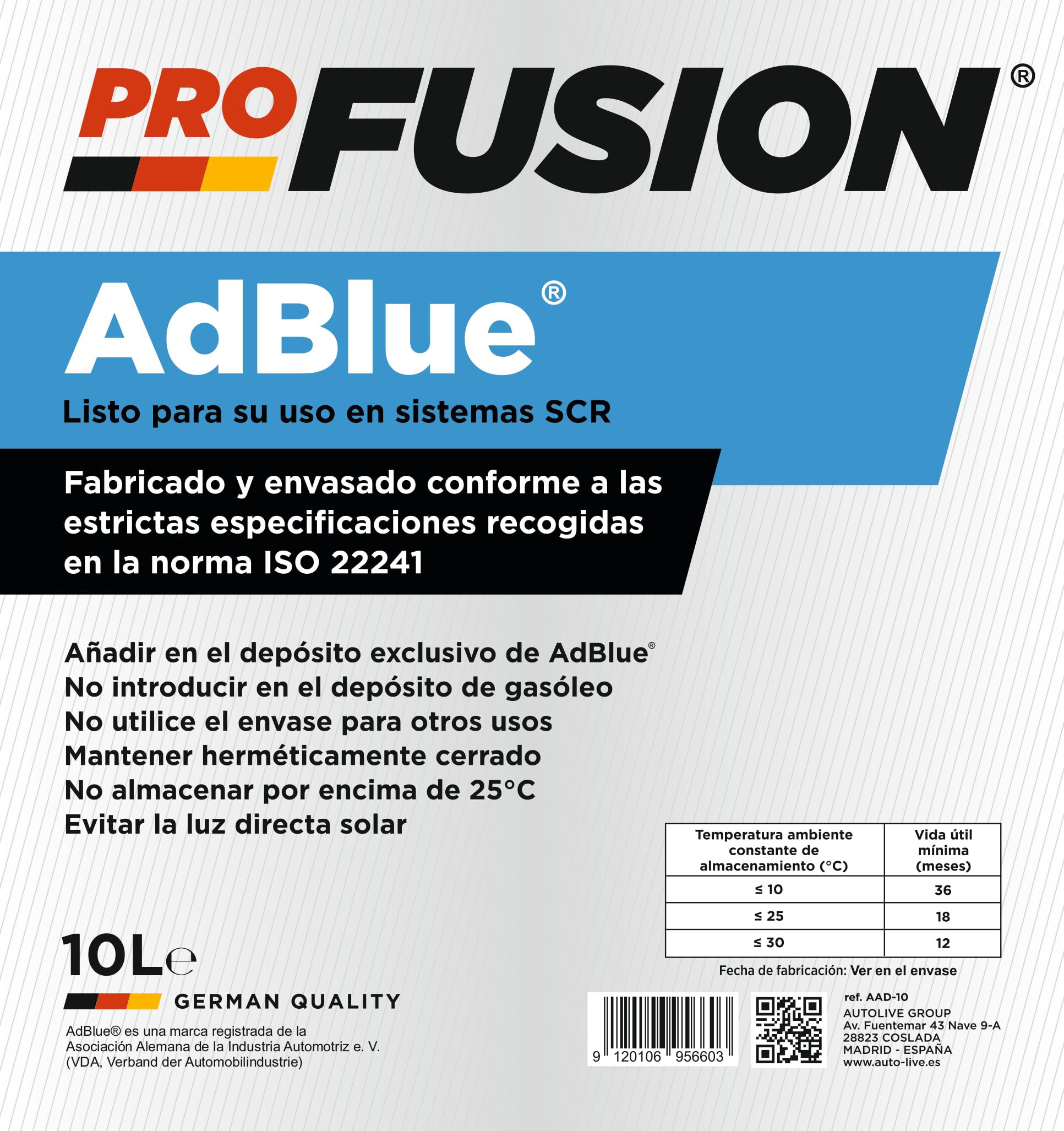 ProFusion AdBlue con Aditivo Anticristalizante – Reduce NOx – Evita la Cristalización - Compatible con Euro IV, V y Vi - 10L con Cánula