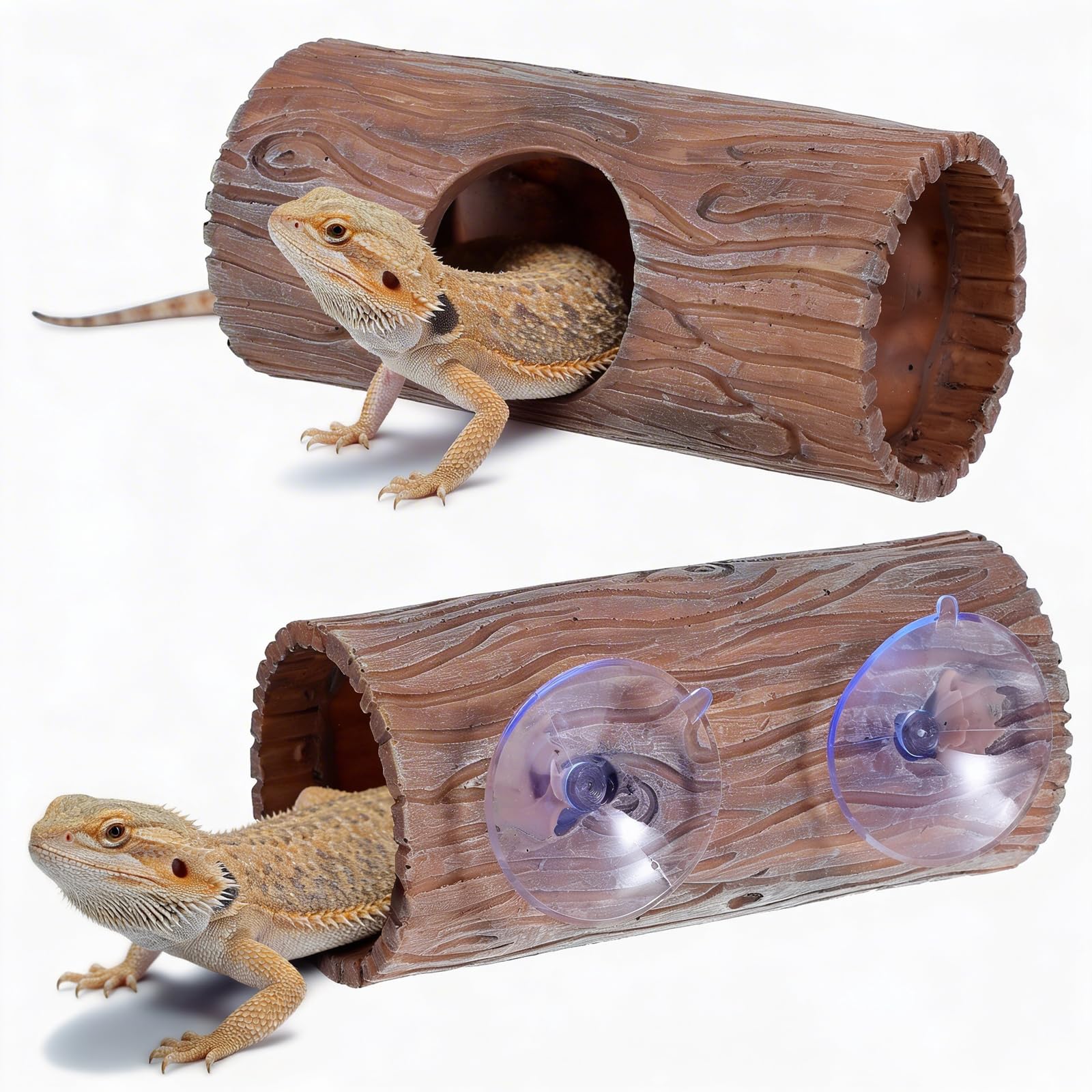 Reptile Hide, Plastic Hollow Hideout with Powerful Suction Cup, Reptile Tank Accessories for Bearded Dragons, Crested Geckos, Frogs, Hermit Crabs, Lizards & Snakes, Terrarium Decor