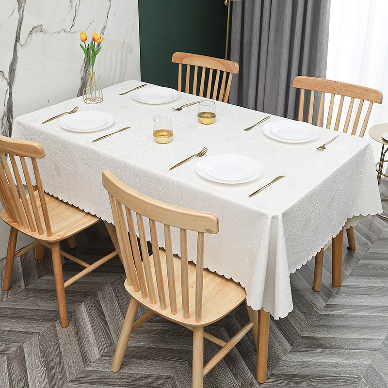 Manteles Mesa Antimanchas Impermeable PVC Anti Caliente Nórdico o para Cocina Comedor White C 140 × 180cm