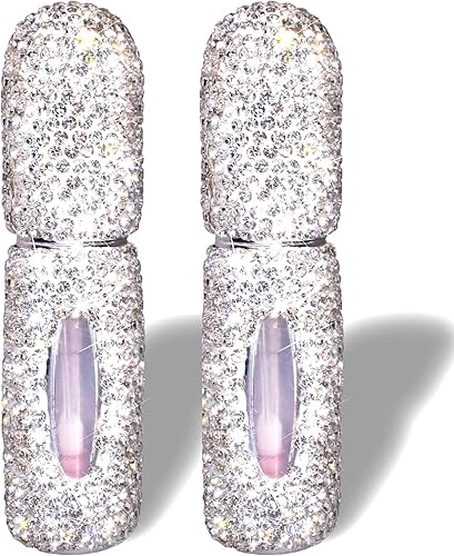 Botella de spray de perfume de 0.2 fl oz, 2 unidades de diamantes de imitación blancos con diamantes de imitación vacía portátil de viaje de niebla