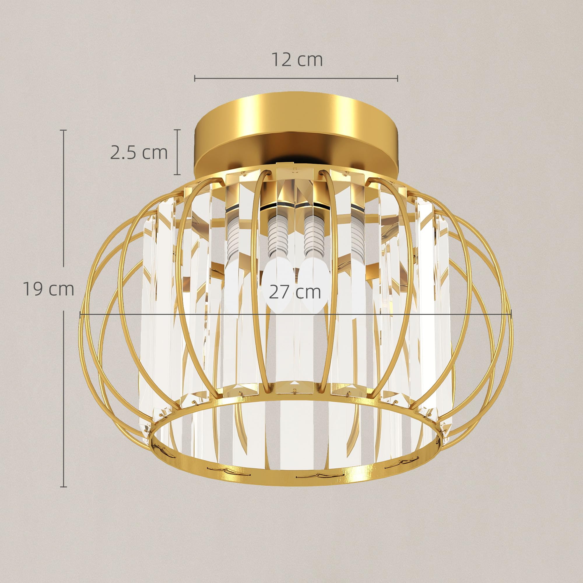 HOMCOM Plafoniera LED Moderna a Gabbia con 18 Cristalli Ø27x19 cm Oro | Minimal, Lampadario LED in Metallo, Camera da Letto