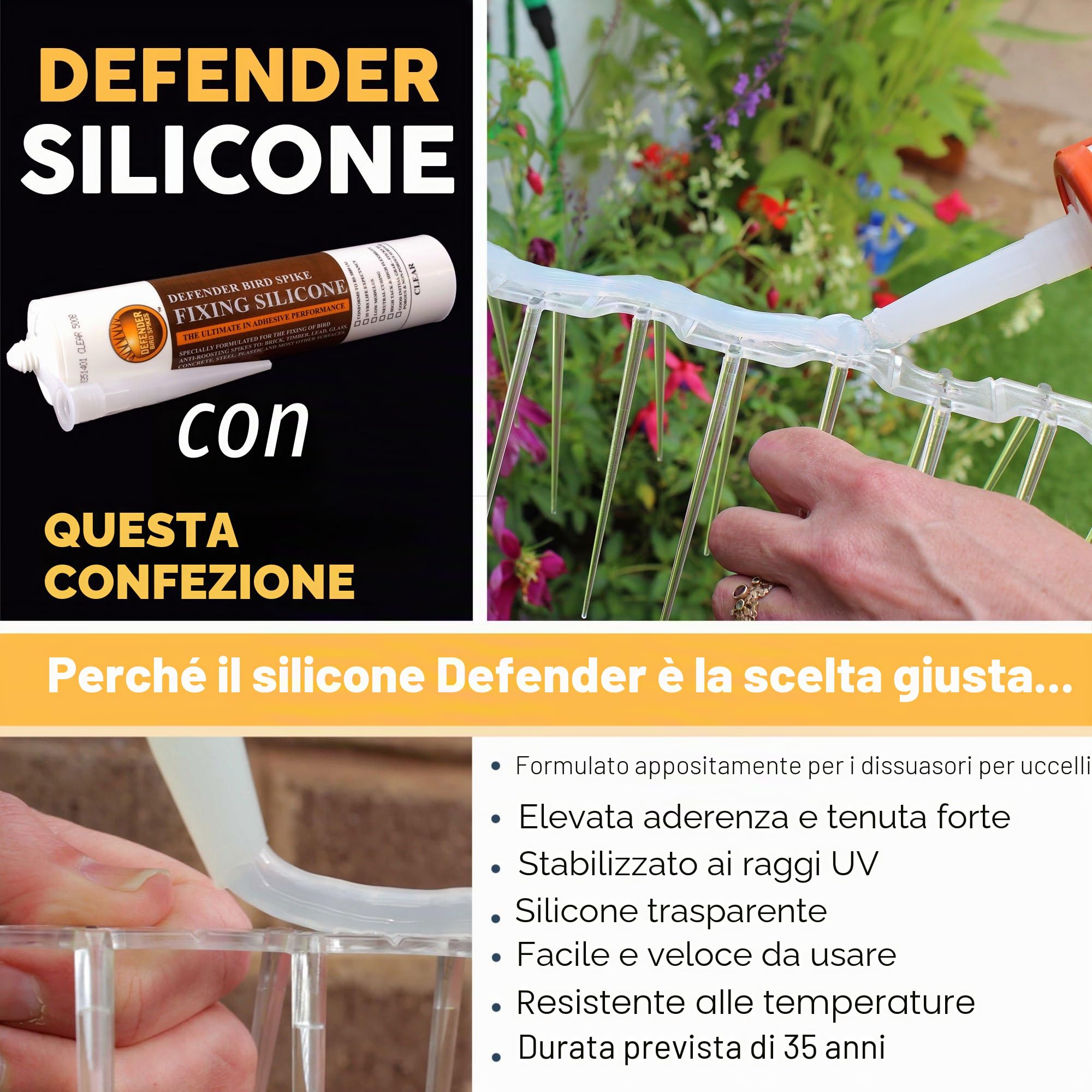 Defender Bird Spikes Defender Antenna TV, Confezione da 5 Metri, con Fascette di Colla, Guida deterrente per piccioni, 2 Pezzi