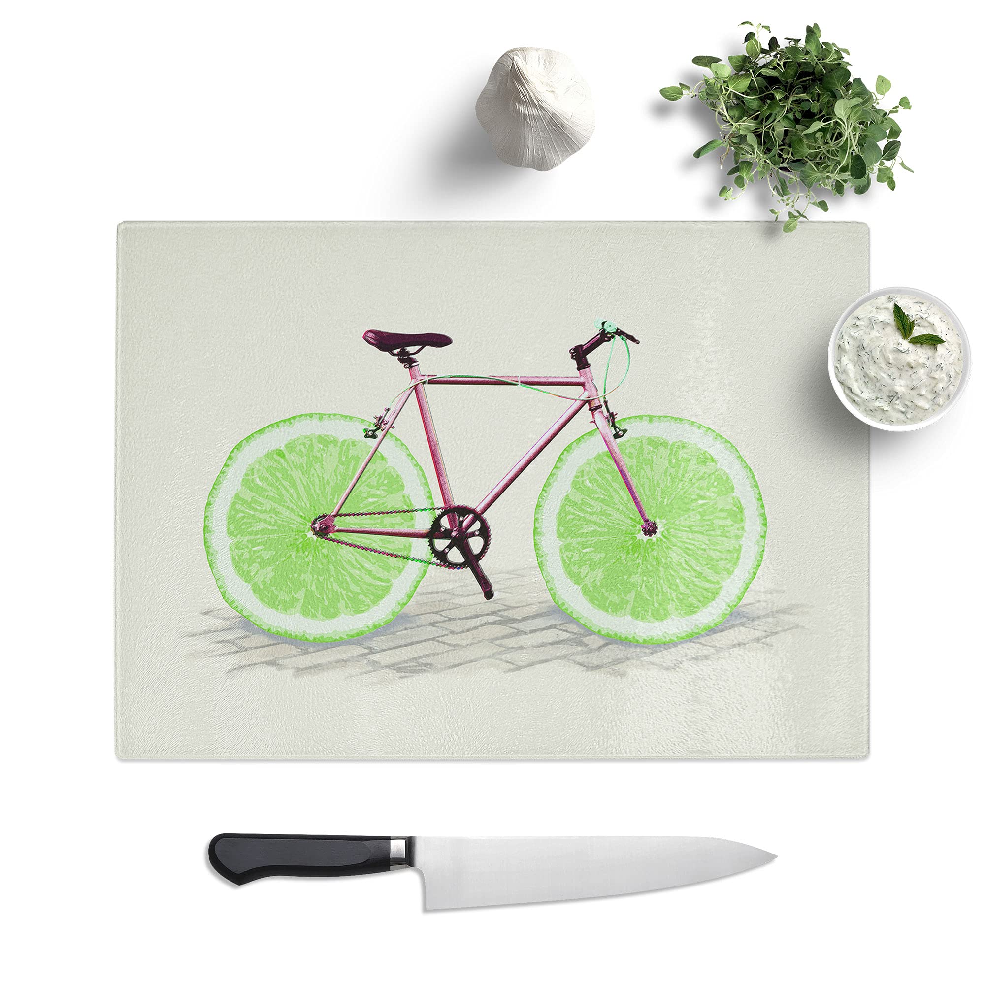 Lime Bicycle - Textured Chopping Board - Worktop Saver - Cutting Board - Heat Resistant, Shatterproof and Hygenic - 39 x 28.5 cm