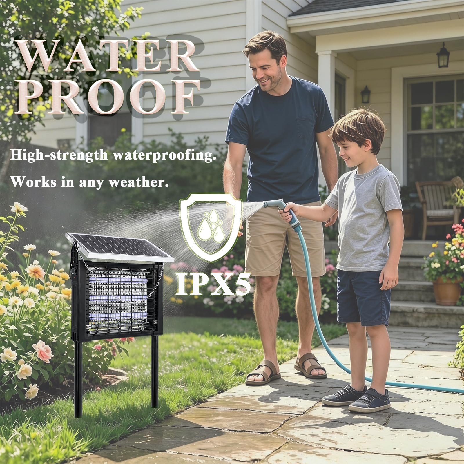 Eliminador solar de insectos para exteriores, impermeable, de alta potencia, 4500 V, mata mosquitos eléctrico, recargable, trampa para moscas para terraza, jardín, patio, caravana, camping, estanque