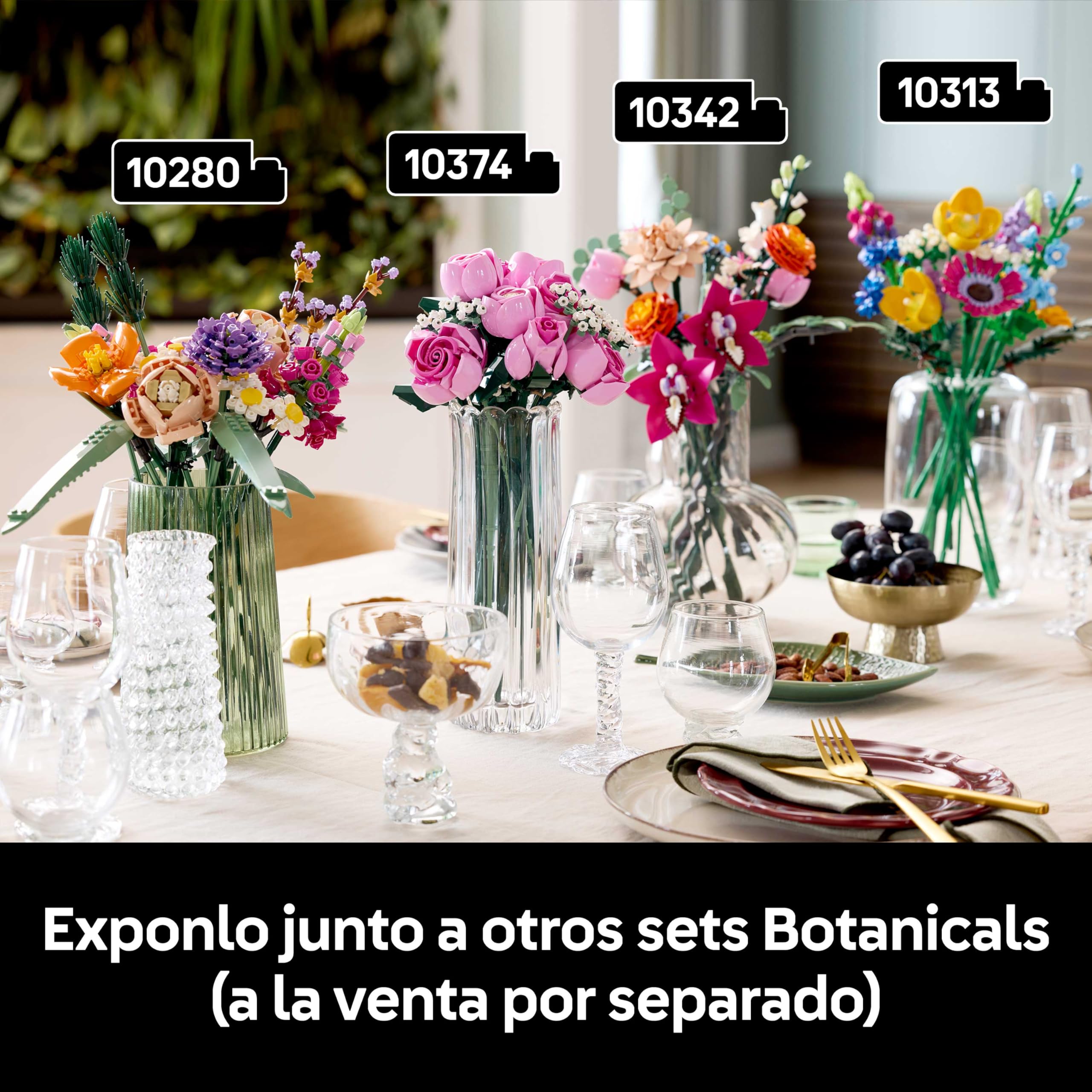 LEGO Botanicals Ramo de Rosas Rosadas - Maquetas para Adultos de Flores Artificiales - 12 Rosas y 4 Ramas de Paniculata Artificial - Decoración Floral del Hogar - Regalo Romántico para Mujeres 10374