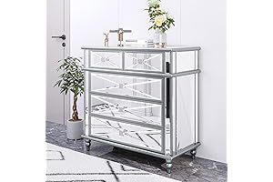 DWVO Silver Mirrored 5 Drawer Dressers for Bedroom