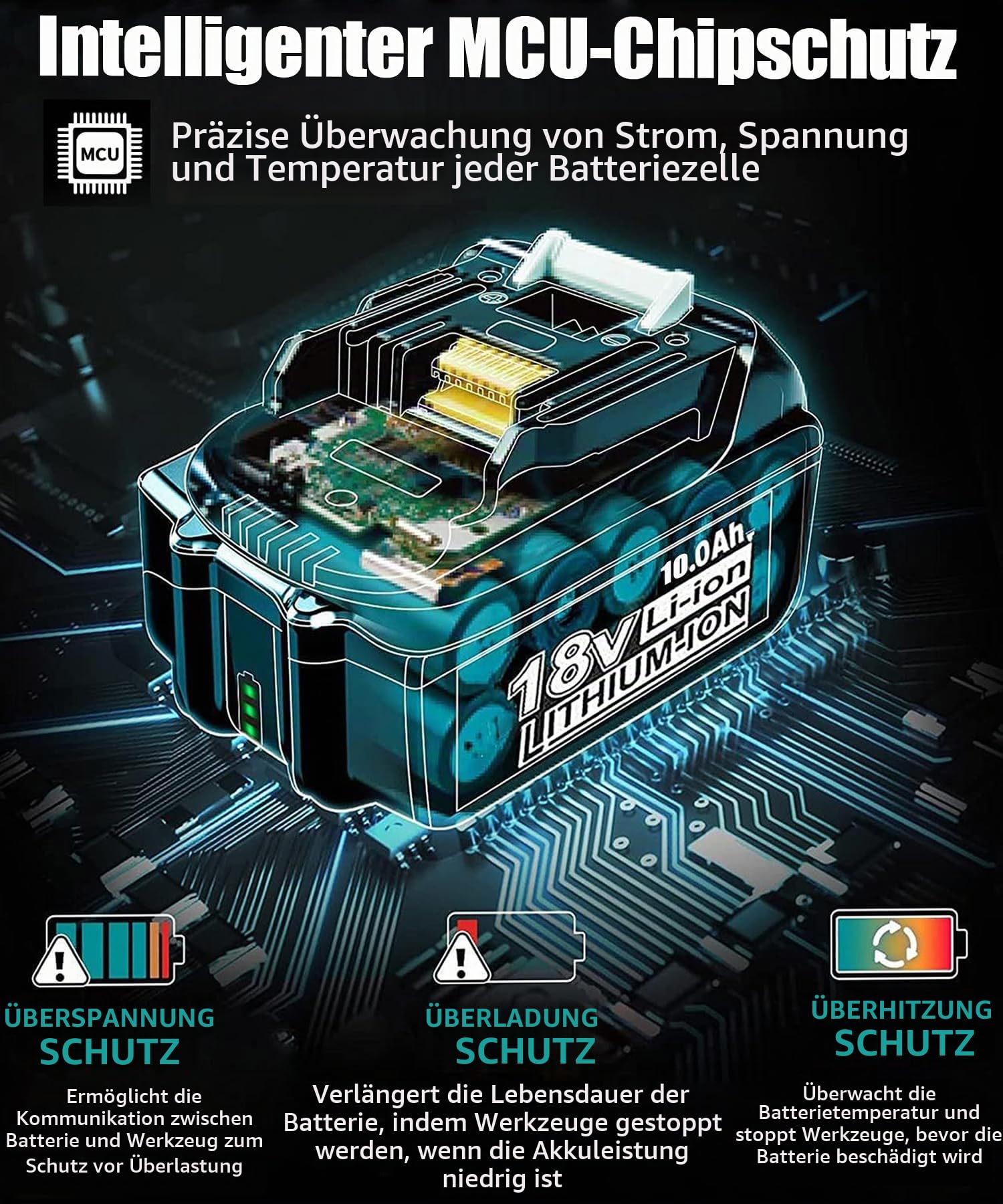4X 18V 10h/10000mAh Ersatzakku für makita akku