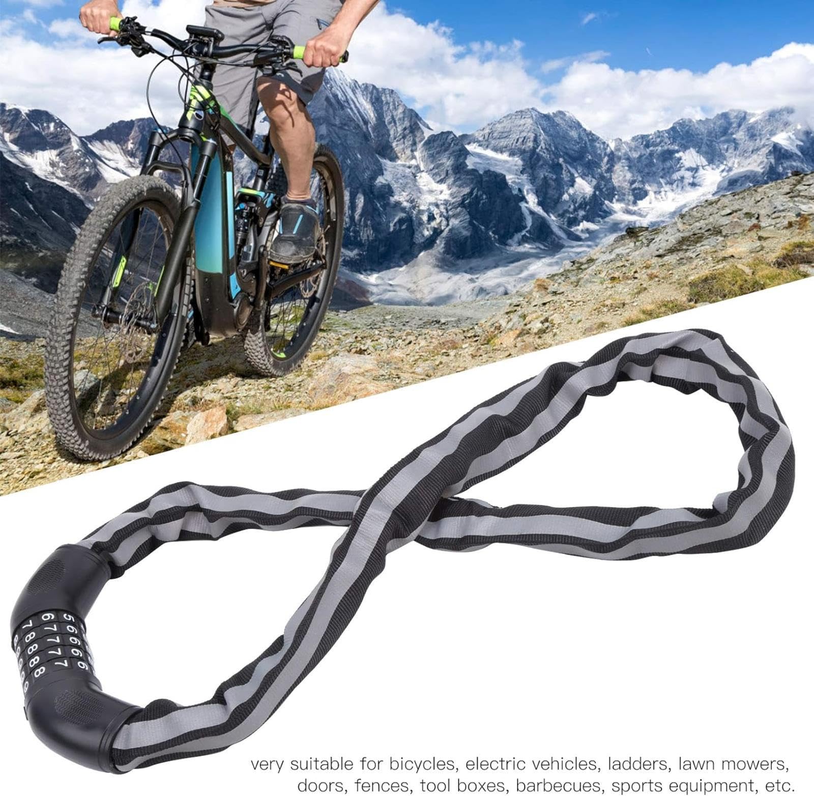 Lucchetto a Catena per Bici, Lucchetto a Catena per Bicicletta Antifurto Resistente con Combinazione a 5 Cifre, Lucchetti per Bici Ripristinabili di Sicurezza Lunghi da 38,2" per Bici