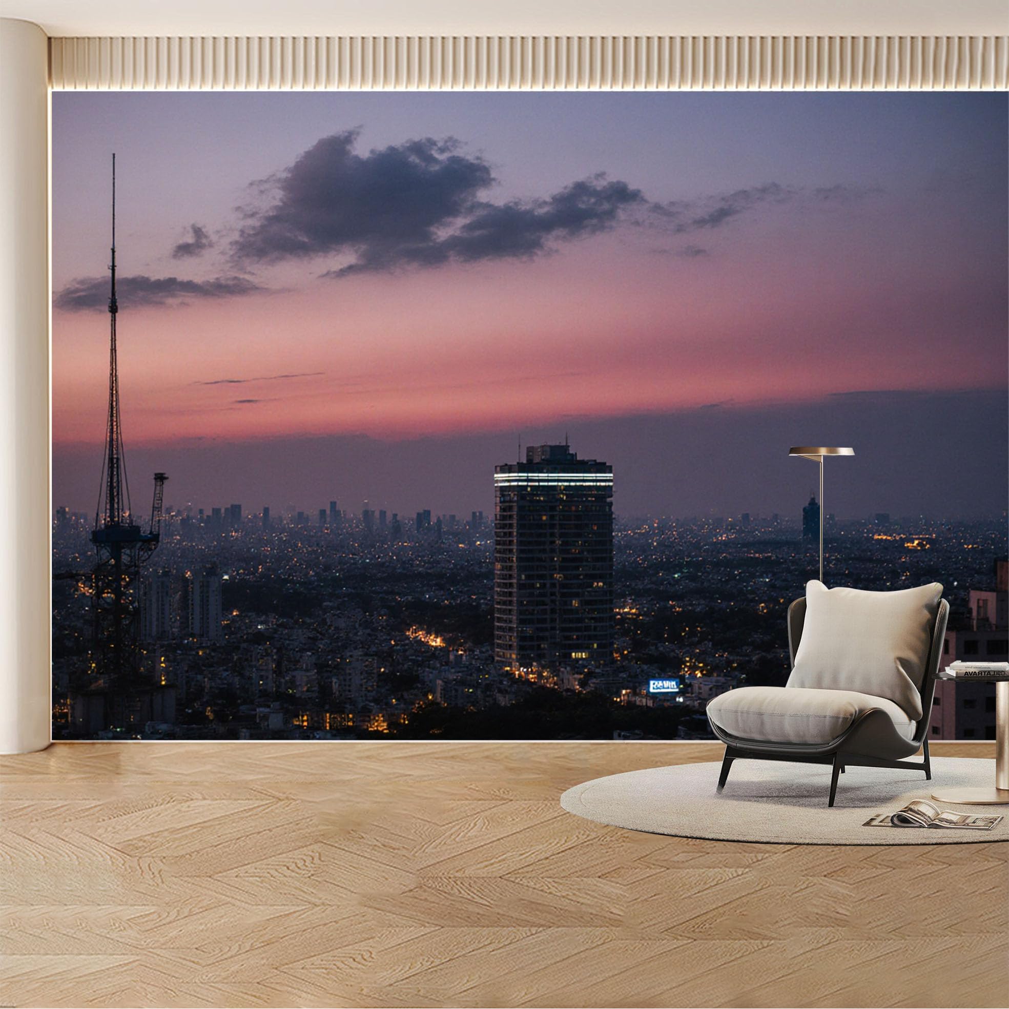 Custom Wall Mural Wallpaper Cityscape Skyline 3D Effect Modern Wall Decor Sunset Luxury Removable SelfAdhesive Large Photo for Living Room， Bedroom， Office