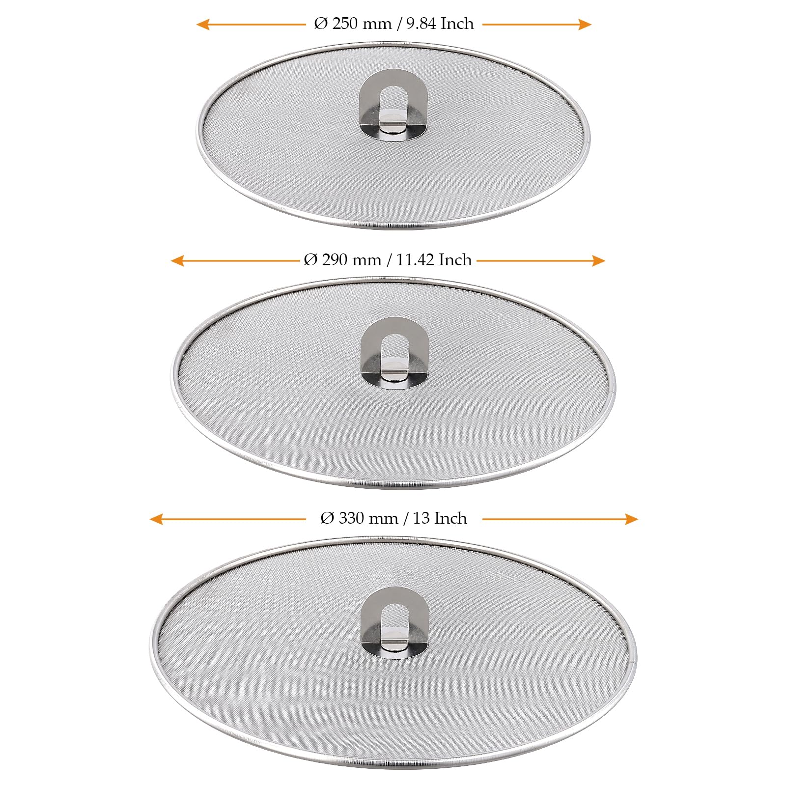 Paraschizzi in acciaio inox, 4 pezzi, protezione dagli schizzi, coperchio multifunzione per evitare schizzi di olio o schizzi d'acqua per padelle, 33 cm, 29 cm, 25 cm