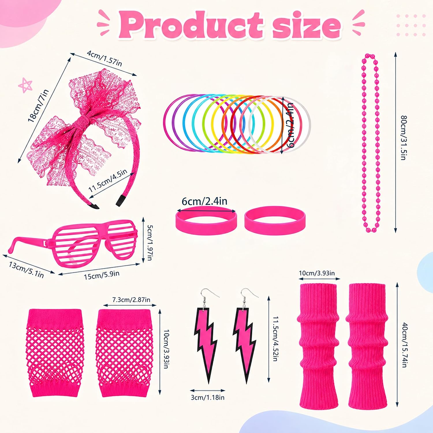 Neon 80s Accessories for Women Party Halloween Cosplay Dress up
