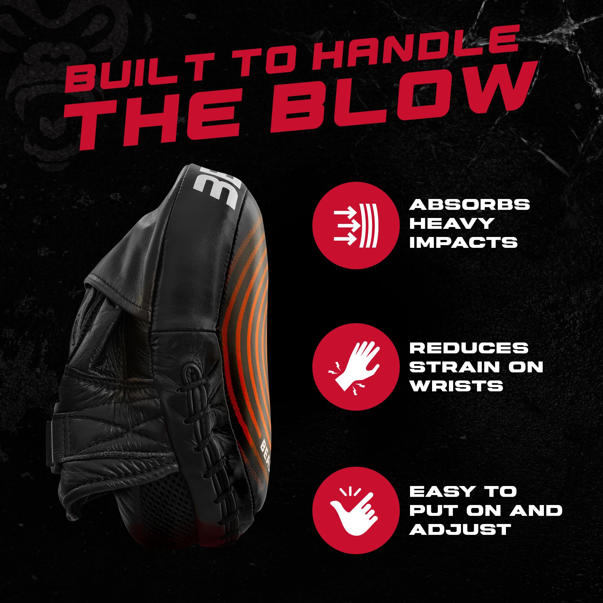 Beast Gear Almohadillas de boxeo de piel de vaca auténtica, diseño curvado con soporte de muñeca para MMA, Kickboxing y Muay Thai