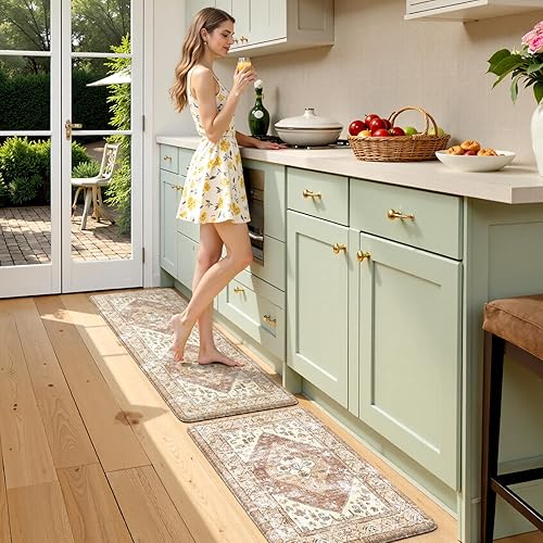 Miniatura 91 de KIMODE - Tapetes de cocina antifatiga, 2 unidades, navideños, estilo rústico, acolchados, para lavandería, oficina, fregadero, color rojo, 17 x 47