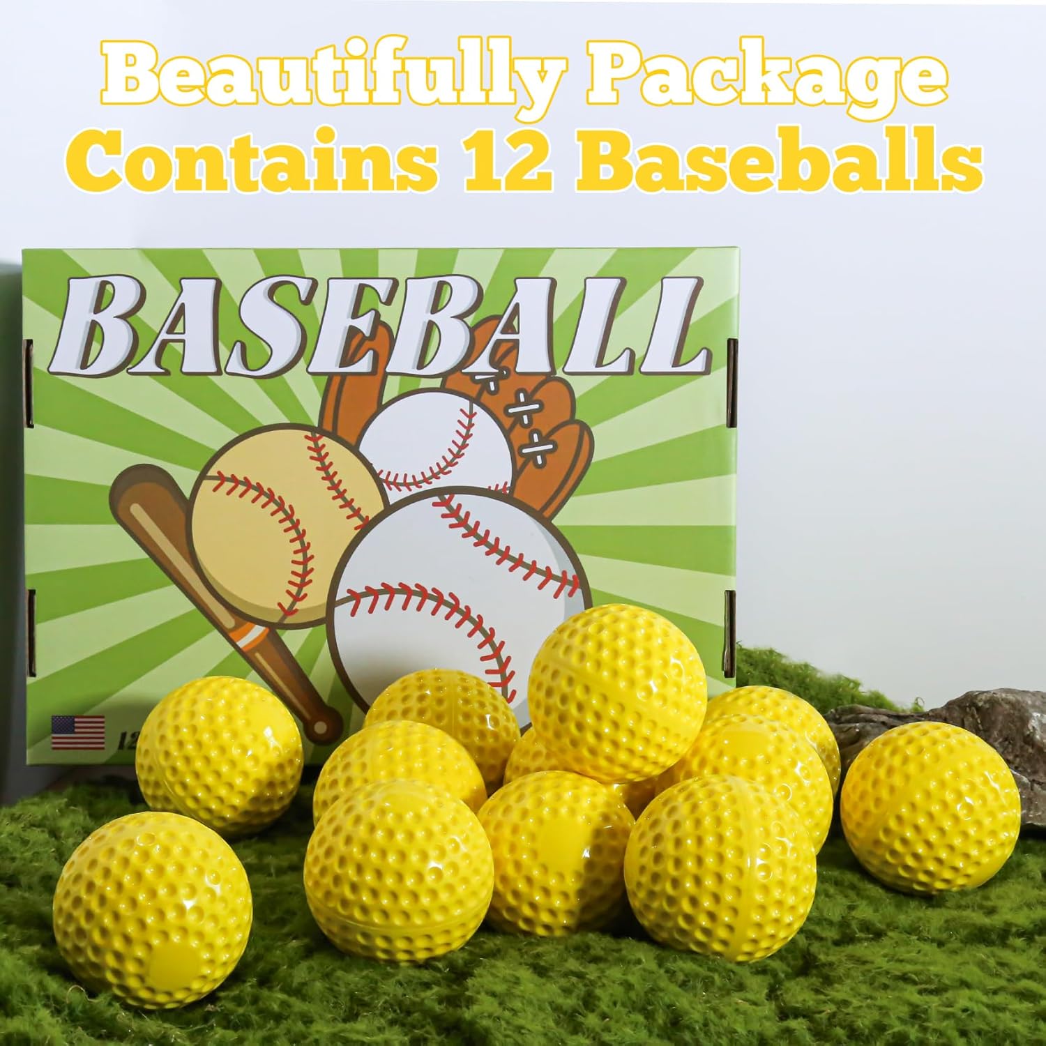 12 Pack Yellow Dimpled Baseballs - Training Ball Practice Baseball - 9 inch Pitching Machine Baseballs - Perfect for Pitching, Hitting, Batting, and Fielding
