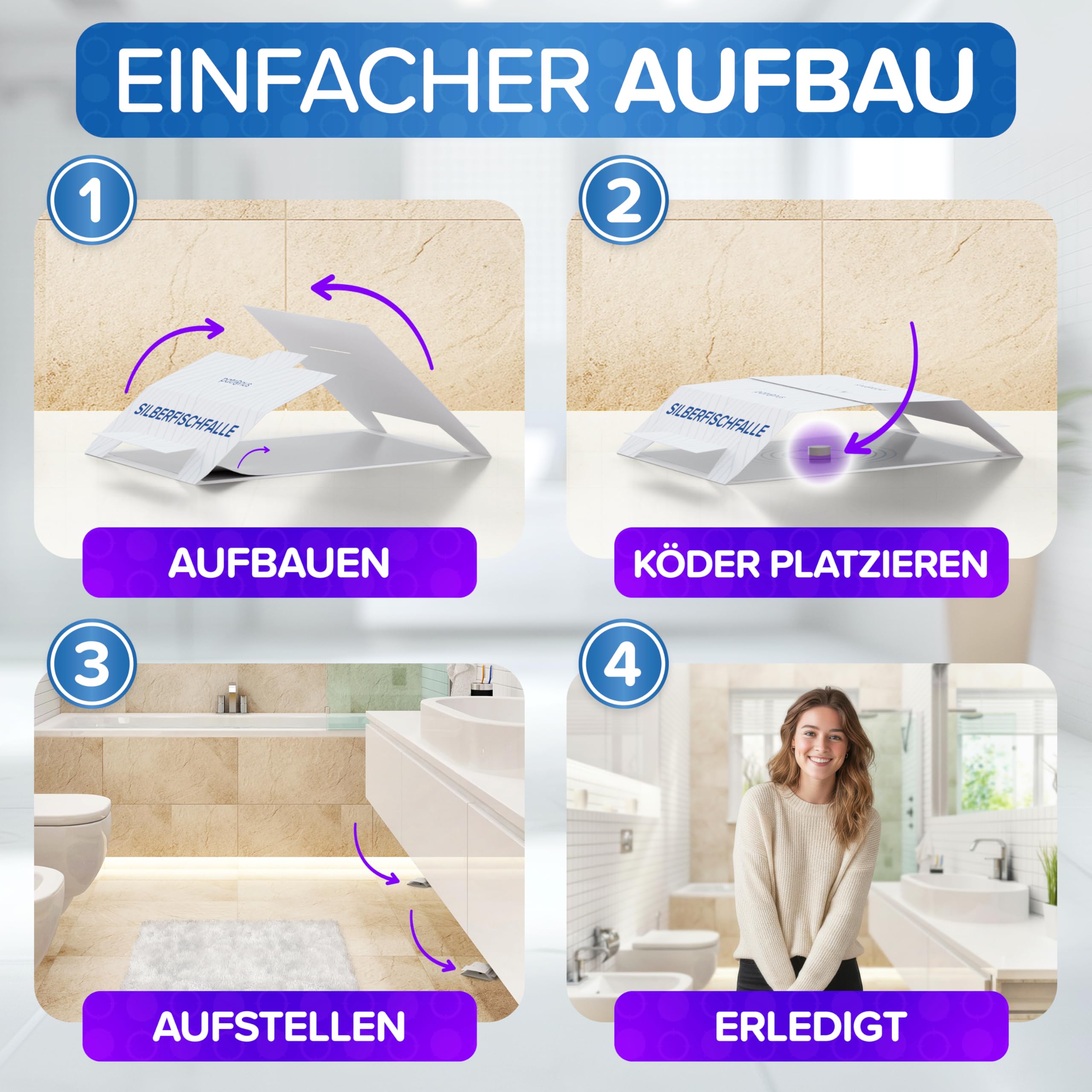 Patronus Zilvervisval - 15 stuks - lijmval met gifvrij aas voor het opsporen van besmetting - zilvervisval voor badkamer, keuken enz. - incl. e- book om zilvervisjes te bestrijden
