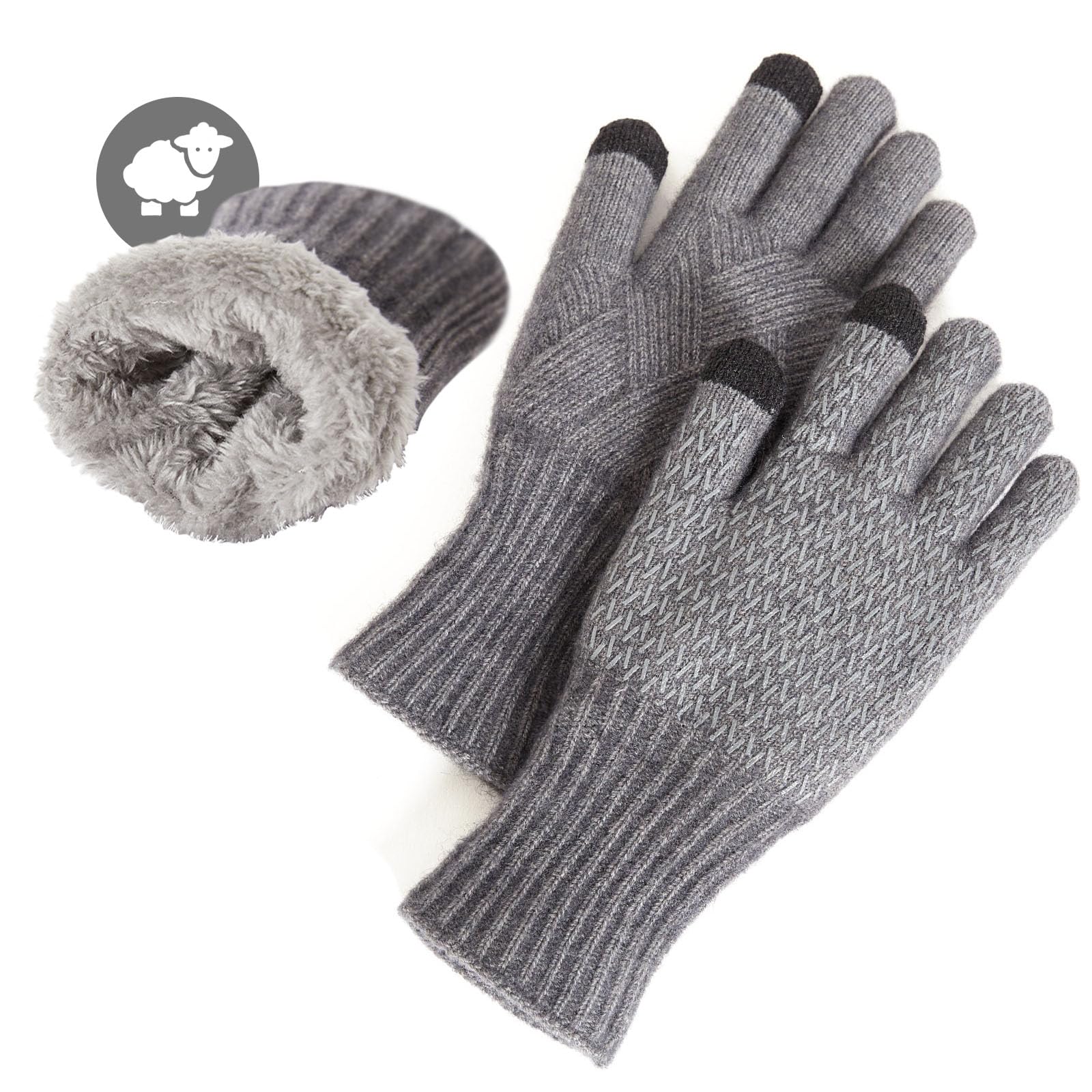 MAGISDU Guanti da donna Guanti termici invernali caldi Fodera in pile Lana Merino Touchscreen Doppio strato Grip elastico Guanti da esterno