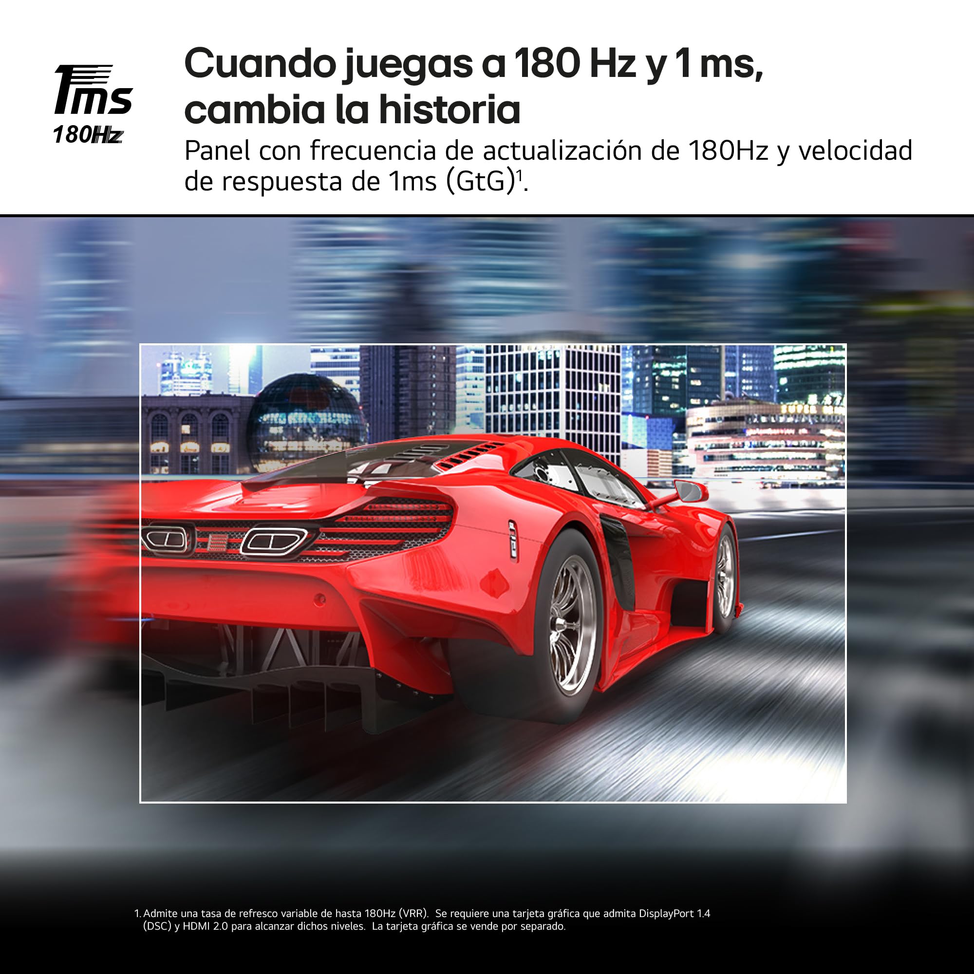 LG 27GS50F-B - Monitor Gaming Ultragear, 27", VA, 1920x1080, 16:9, 180 Hz, 1 ms/AMD FreeSync/HDR10/Black Stabilizer, No Curvo, No Pivotable, Morado Grisáceo