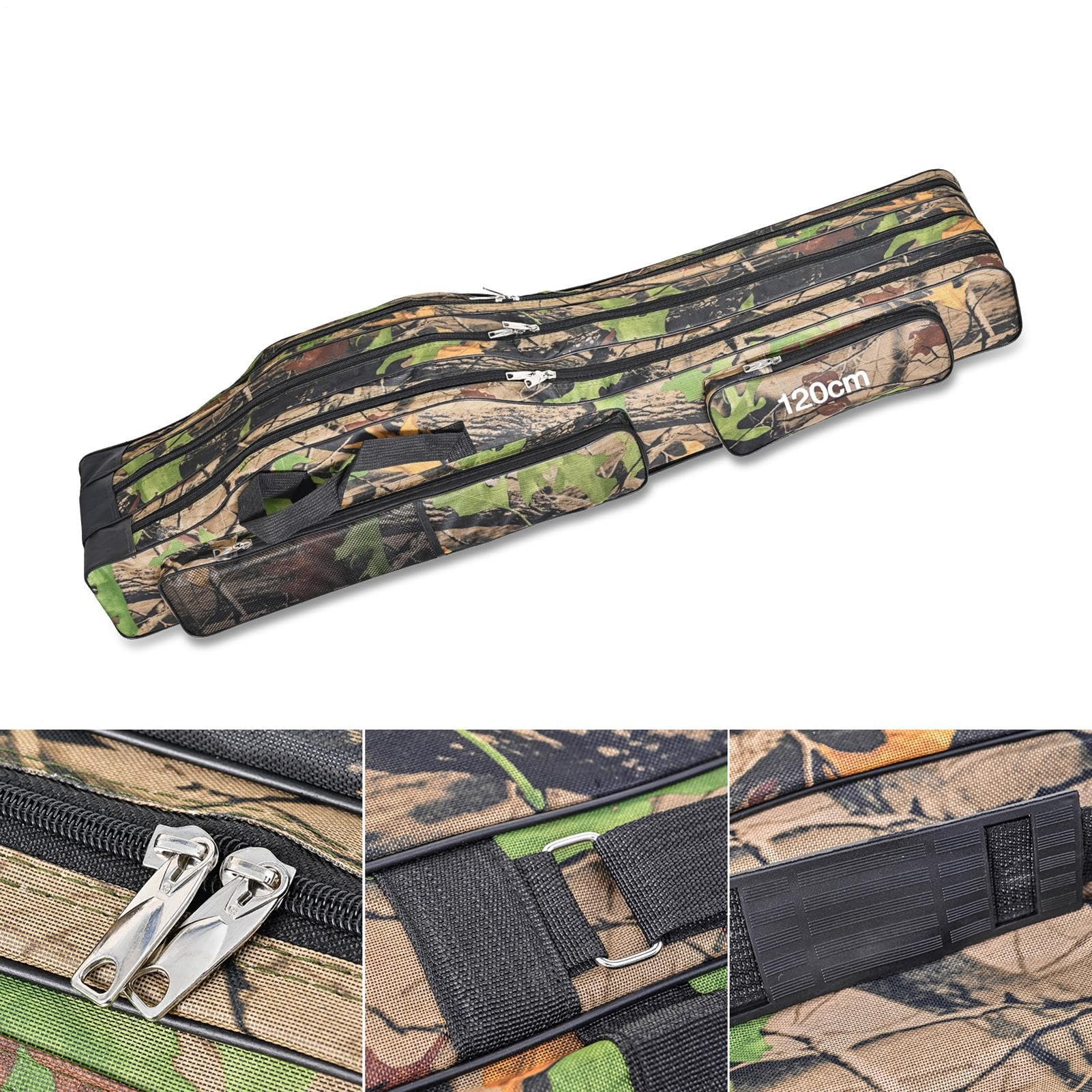 Generisch Torba wędkarska Rod Case, walizka wędkarska z 3 przegródkami, pudełko wędkarskie, wędki, akcesoria wędkarskie, odporna na rozerwanie, trwała, 120/150 cm, Kamuflaż na duże drzewa, 120 cm
