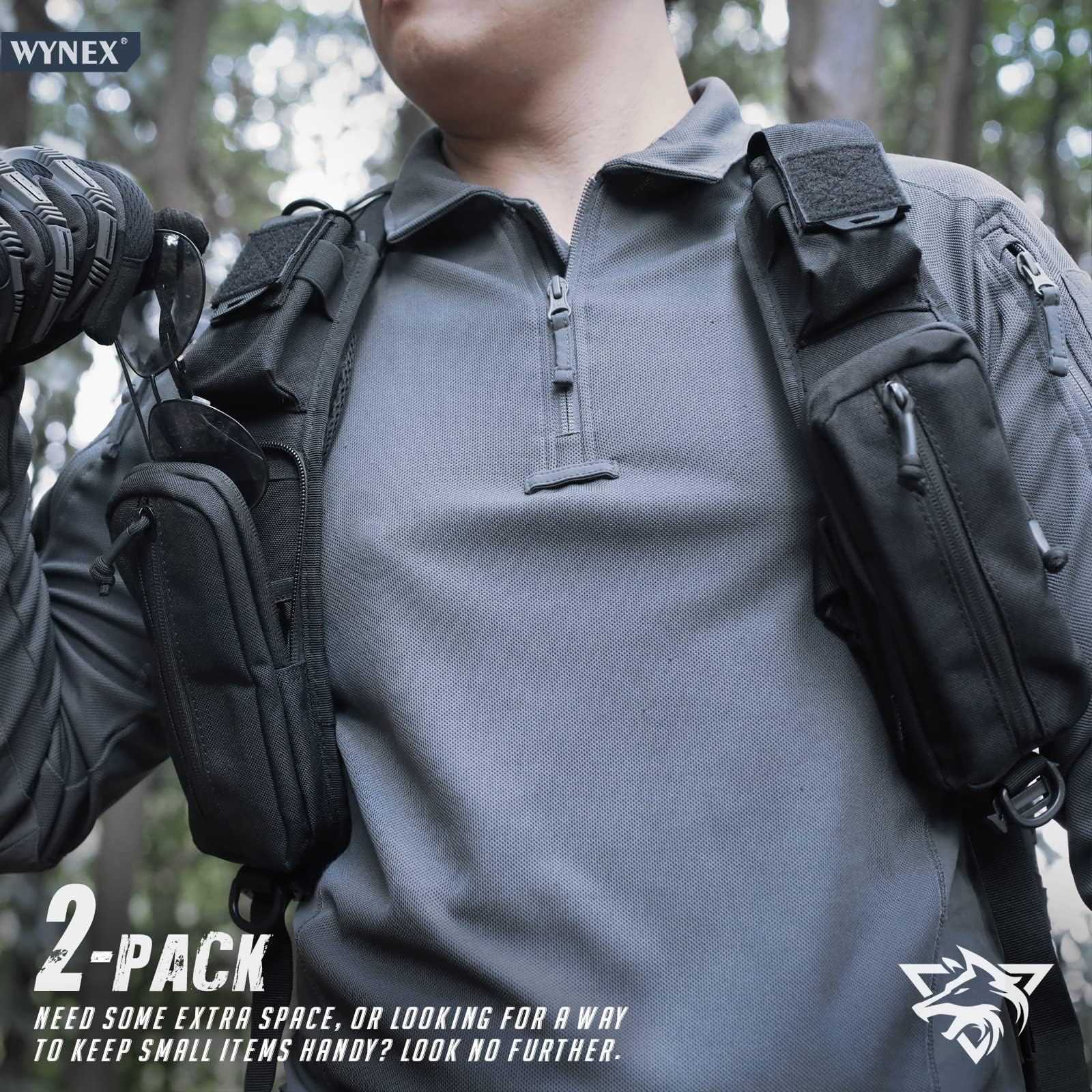 WYNEX Molle - Bolsa de accesorios con bolsillo con cremallera, correa para mochila, correa de hombro, accesorio Molle, accesorios tácticos, bolsa de hombro con cremallera, soporte adicional para