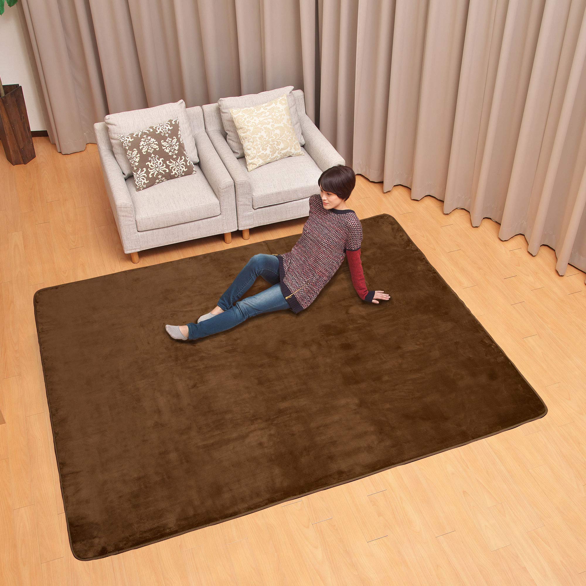 Amazon | ライフジョイ カーペット ラグ 3畳 ブラウン 240cm×200cm