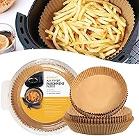 Vista 2 de Forro de papel desechable para freidora de aire, 100 forros desechables redondos antiadherentes, a prueba de aceite, impermeable, papel pergamino