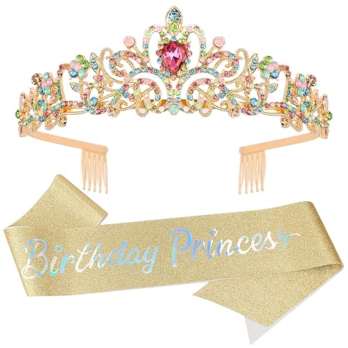 Tiara de cumpleaños para niñas, corona de princesa con banda de cumpleaños, diadema de cumpleaños, coronas de cumpleaños para mujeres, tiaras para
