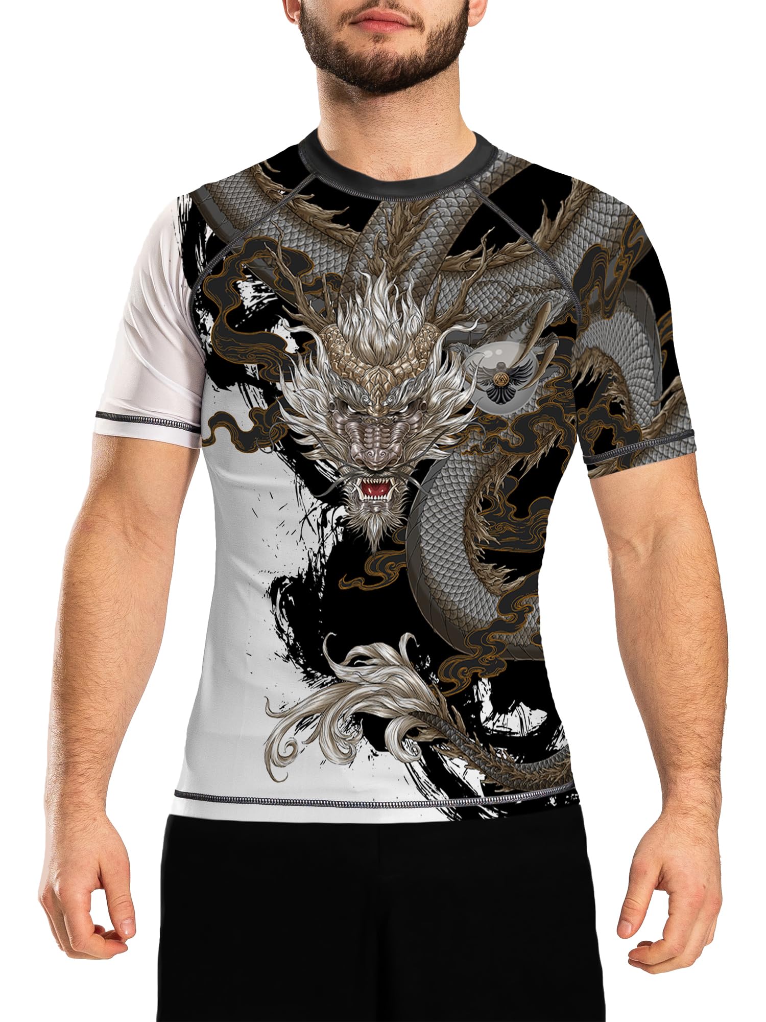 raven fightwear Men's Year of The Dragon Rash Guard Short Sleeve BJJ MMA-picture-16
