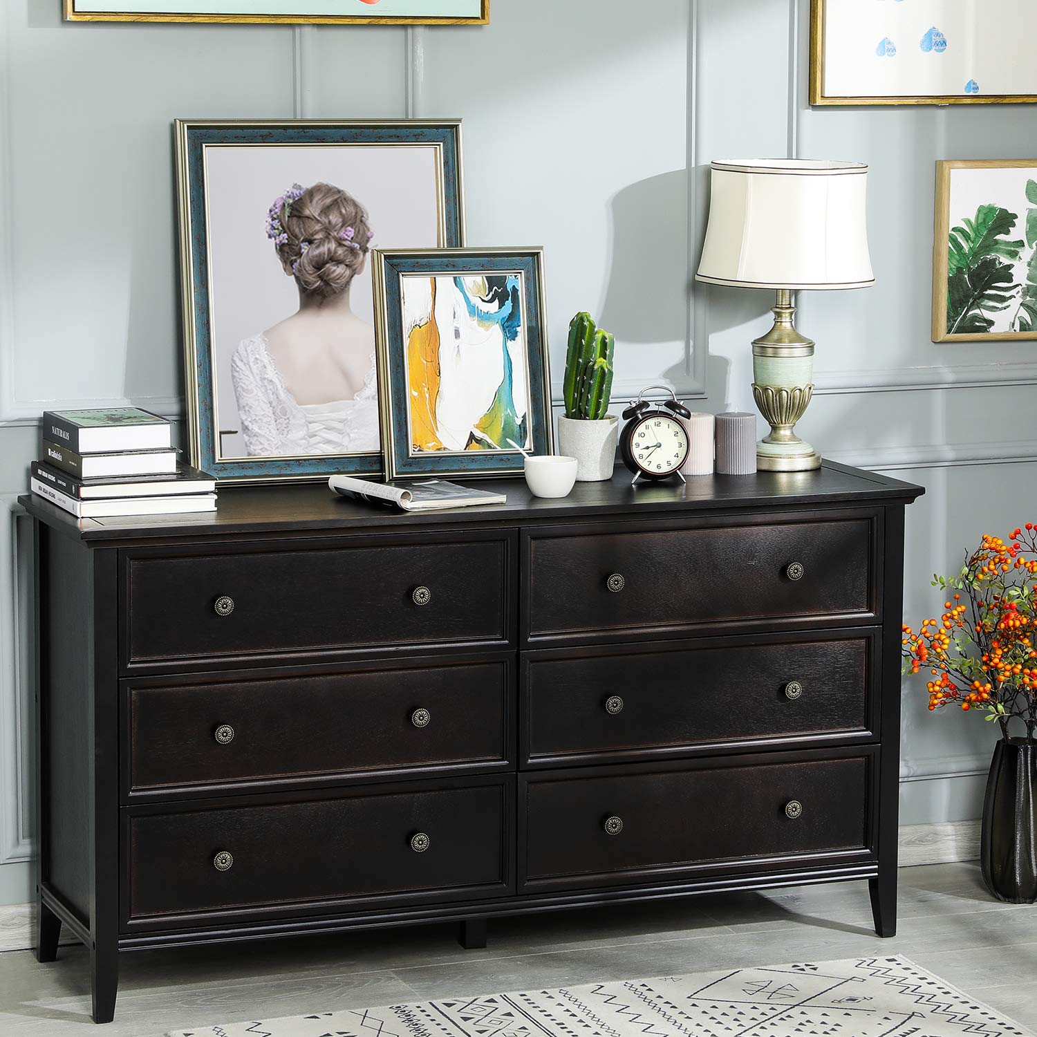 Buy Hasuit 6 Drawer Double Dresser, Solid Wood Dresser Chest with Wide