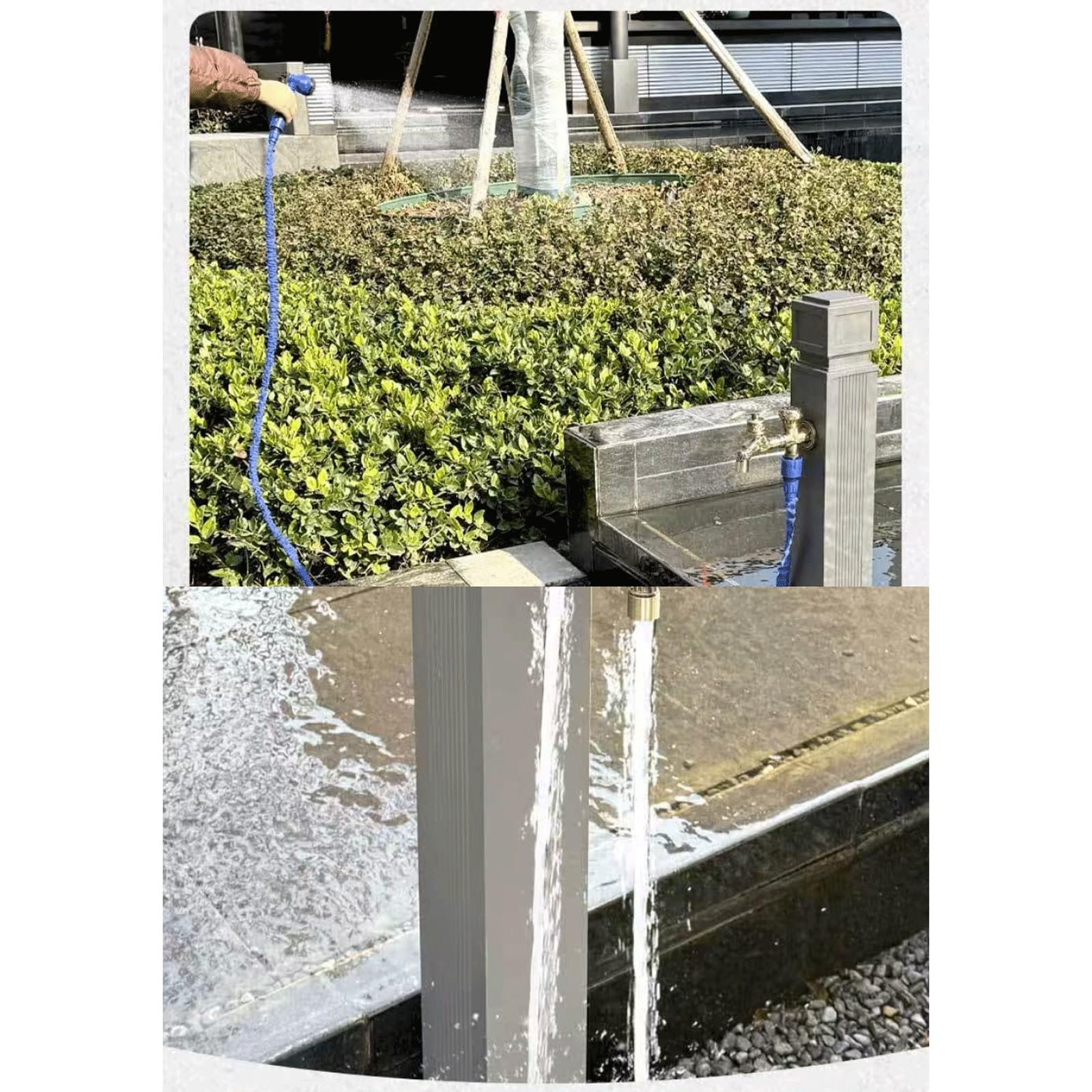 Wolnostojący stojak na wąż ogrodowy z podwójnym kranem wylotowym, konstrukcja ze stopu aluminium do zarządzania wodą na zewnątrz