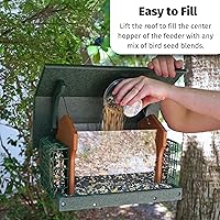 Vista 6 de DutchCrafters Comedero grande de plástico para pájaros con dos jaulas de sebo, comederos para pájaros para exteriores para alimentos o semillas