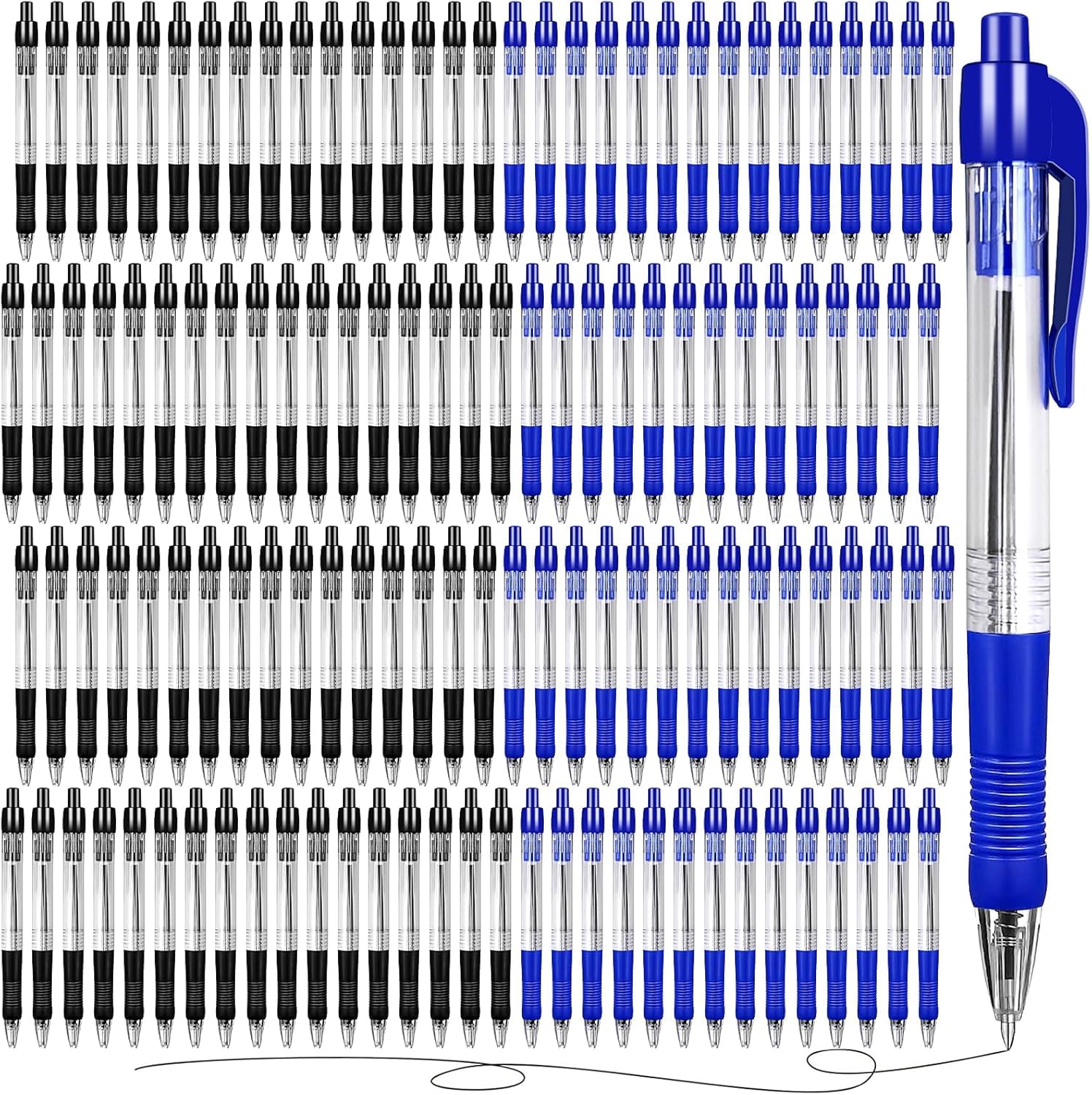 LYCN 200 penne a sfera, retrattili, biro, 1,0 mm, penne a sfera con inchiostro gel, scrittura fluida, per scuola, ufficio, forniture aziendali (100 nere e 100 blu)