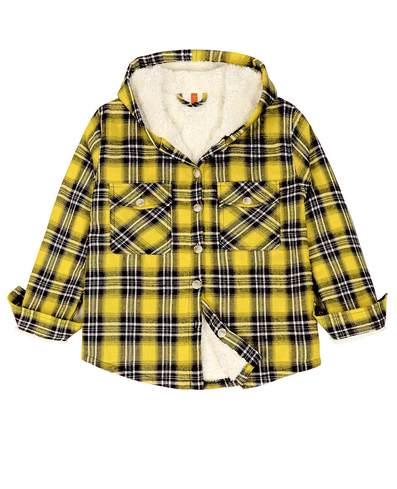 ZENTHACE Boys Sherpa Fleece Lined Flannel Plaid Button Down Shirt Jacket,Hooded Flannel Shirt with Hand Pockets