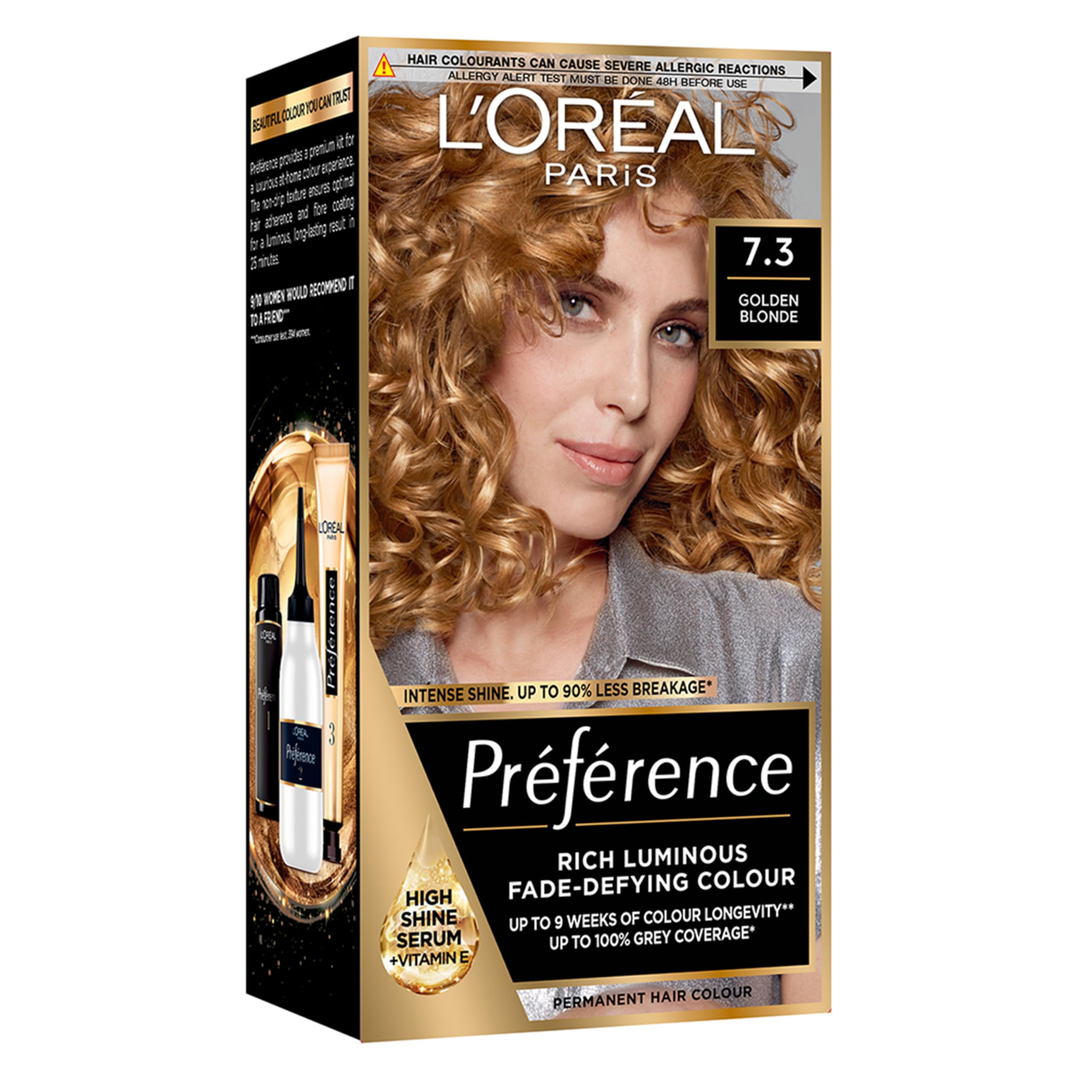 L'Oreal Paris Preference Hair Dye, Luminous Permanent Rich Hair Colour, Long Lasting Brilliance, Achieve Radiant, Salon-Inspired Results, Shade: 7.3 Golden Blonde