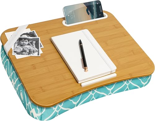 LapGear Designer Lap Desk with Phone Holder and Device Ledge - Aqua Trellis - Fits up to 39.624 cm Laptops - Style No. 45422