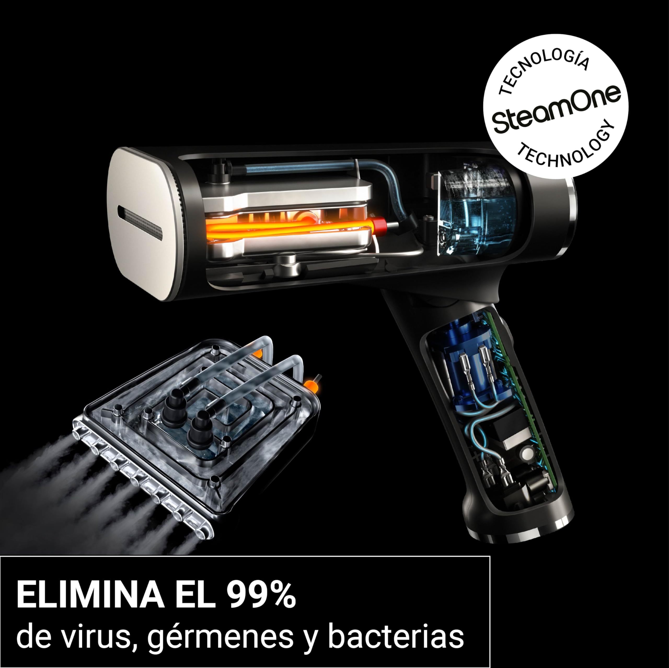 STEAMONE - Plancha de vapor portatil 2000W 35g/min - Steamer de viaje - Capacidad 80 y 150 ml- Elimina 99,99% de las impurezas - Lista en 15s - Compacto - EUFD80BV2