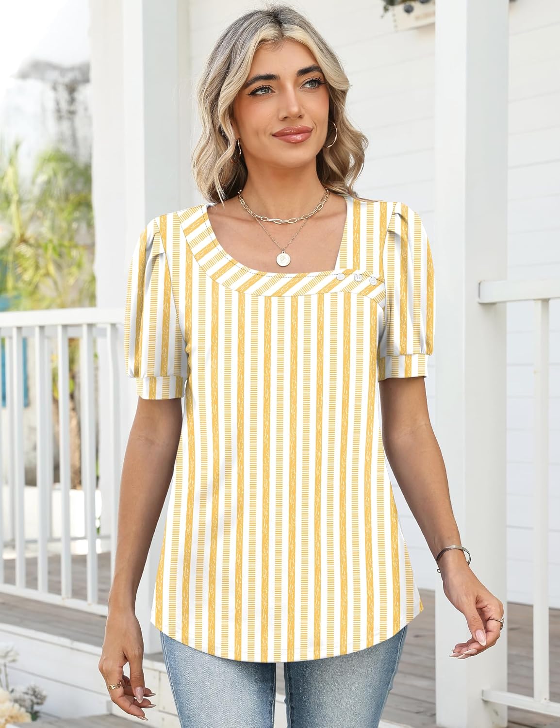 Lomon Womens Short Sleeve T Shirts Asymmetrical Neck Tops Business Blouses for Women Fashion 2026 - Image 2